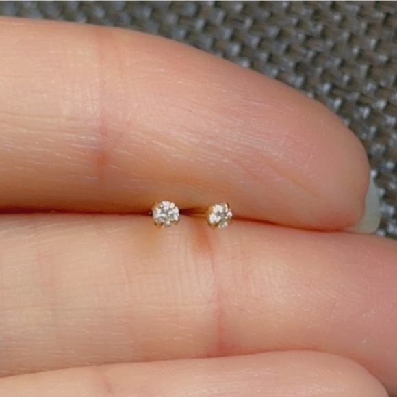 14K Gold Vermeil Teeny Tiny Minimalist Stud Earrings 2mm - Picture 9 of 9